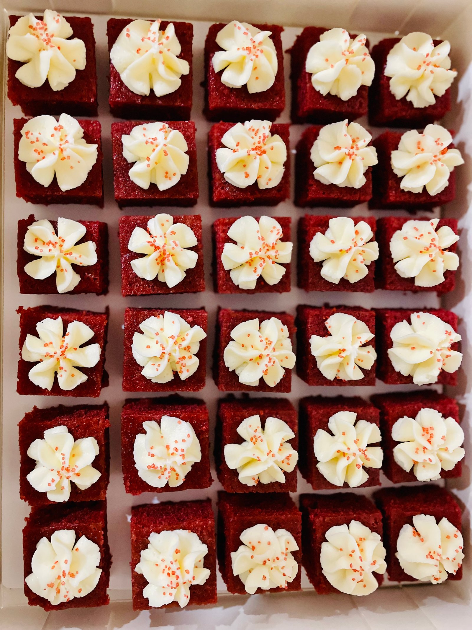 Red velvet squares and treats